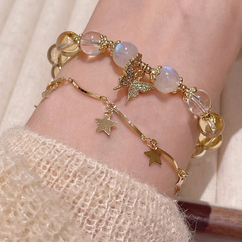 Citrine Moonstone Butterfly Charm Prosperity Protection Bracelet