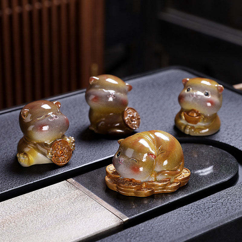 Color Changing Cute Mini Cat Resin Tea Pet Wealth Home Figurine Decoration