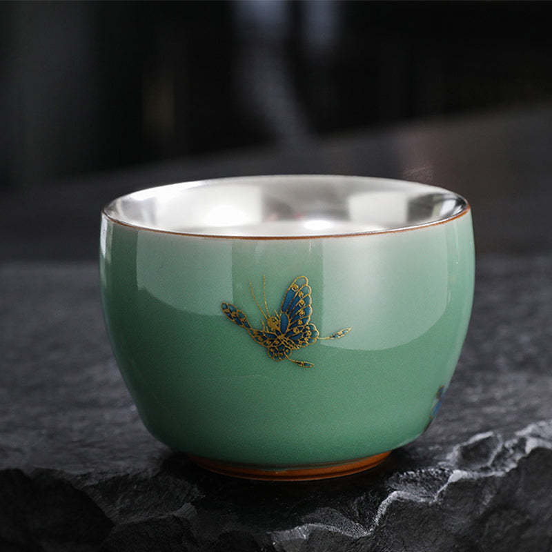 Butterfly Goldfish Lotus Koi Fish Ceramic Teacup Kung Fu Tea Cup 120ml