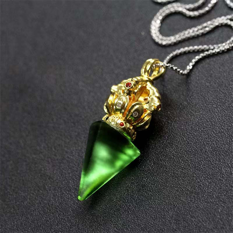 Tibetan Dorje Vajra 4 Prong Lotus Liuli Crystal Strength Necklace Pendant