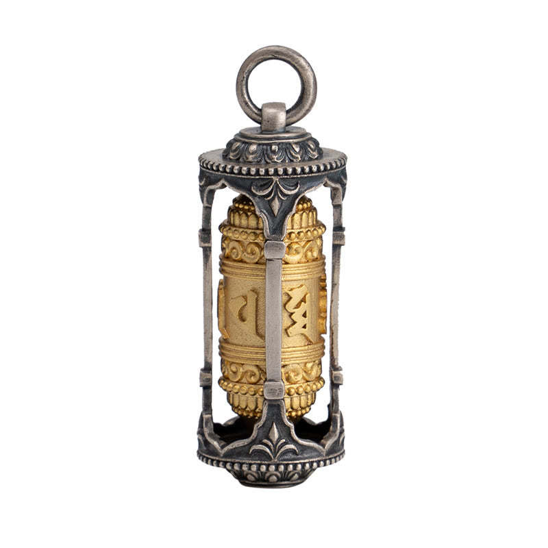 925 Sterling Silver Tibetan Prayer Wheel Om Mani Padme Hum Wisdom Necklace Pendant