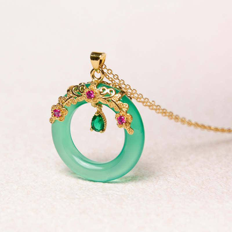 Green Chalcedony Peace Buckle Design Strength Necklace Pendant