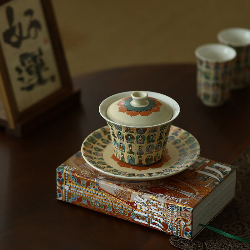 Dunhuang Color Thousand mystic zens Flying Apsaras Pattern Gaiwan Teacup Kung Fu Tea Cup With Lid