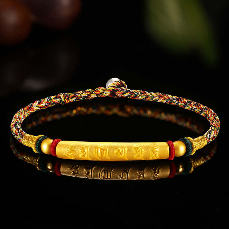 Tibetan 999 Gold Om Mani Padme Hum Handcrafted Eight Thread Peace Knot Luck Braided Couple Bracelet