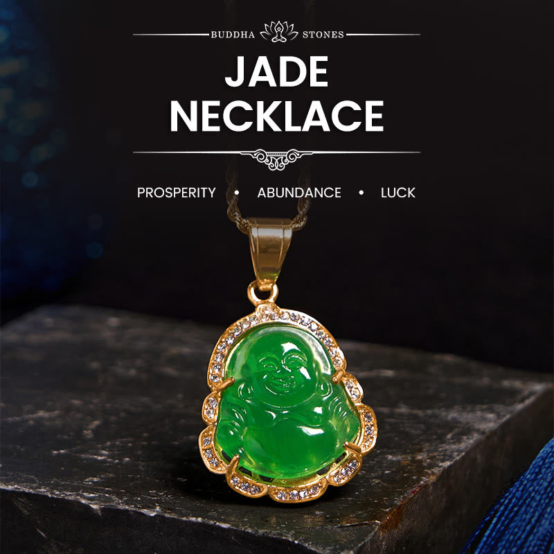 18K Gold Filled Laughing mystic zen Jade Luck Necklace Chain Pendant
