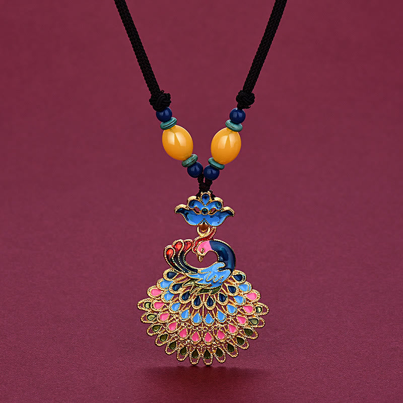 Colourful Peacock Amber Turquoise Agate Fortune Necklace Pendant