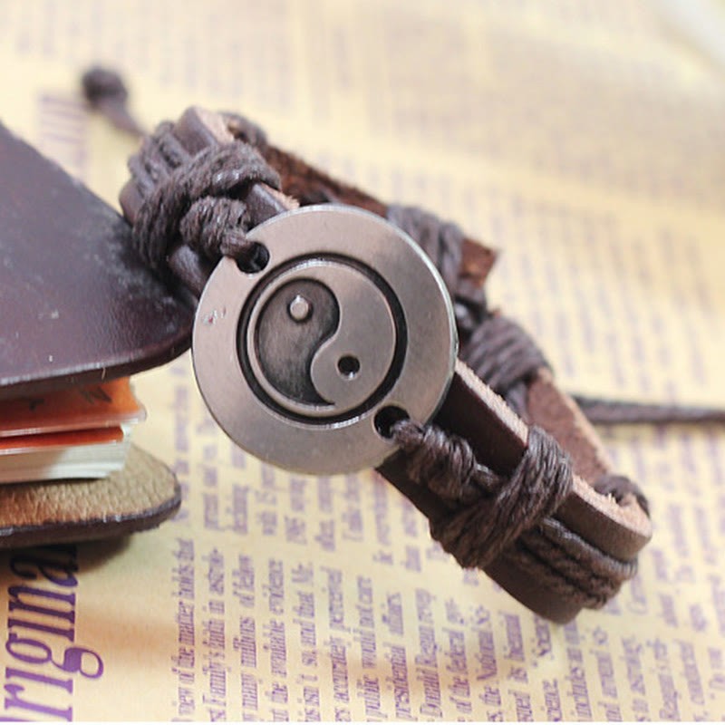 Retro Yin Yang Leather Harmony String Bracelet