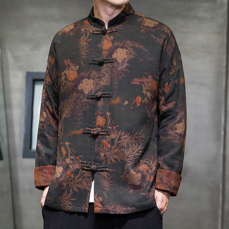 Frog-Button Chinese Tang Suit Long Shirt Cotton Men Jacket Clothing