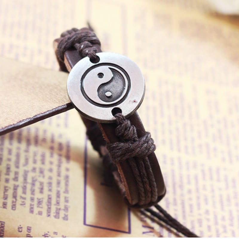 Retro Yin Yang Leather Harmony String Bracelet