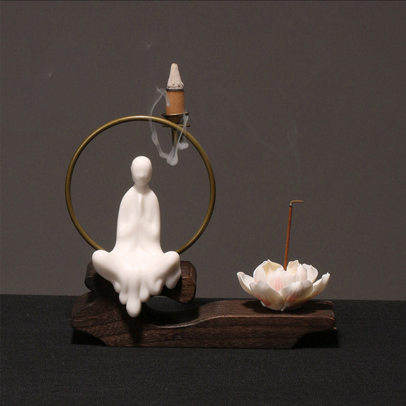 Ceramic Lotus Healing Meditation Incense Burner Decoration