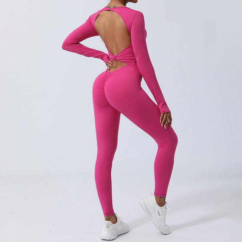 Women Long Sleeve Backless Jumpsuit Sports Fitness Yoga Bodysuit