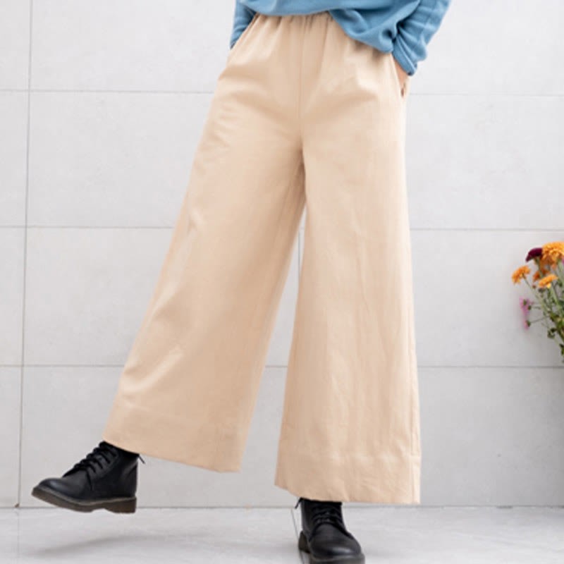 Casual Plain Loose Women's Ramie Wide Leg Pants With Pockets