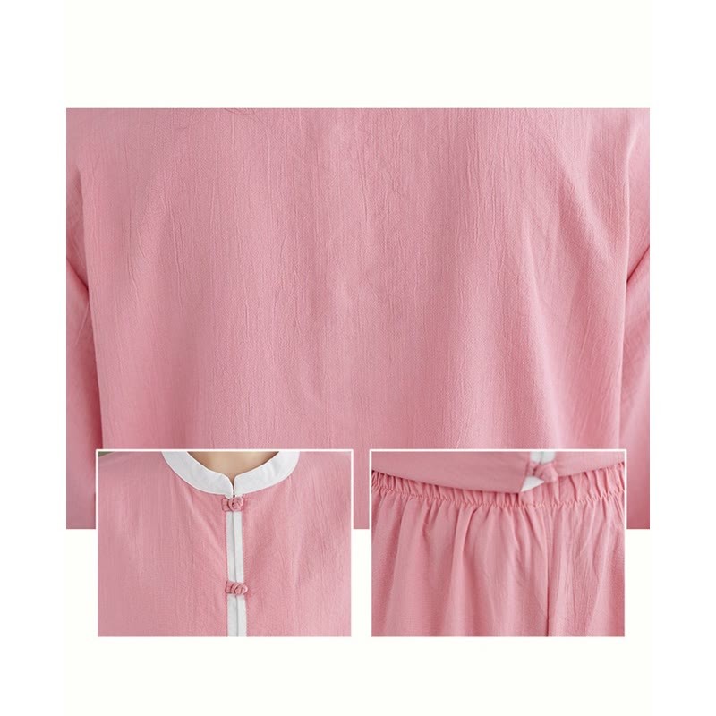 2Pcs Vintage Long Sleeve Shirt Top Pants Meditation Zen Tai Chi Cotton Linen Clothing Women's Set