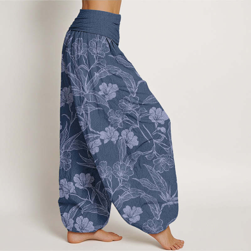 Casual Plum Blossom Leaves Women's Elastic Waist Harem Pants
