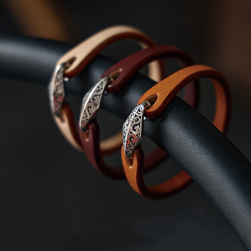 925 Sterling Silver Leather Multi-turn Protection Bracelet