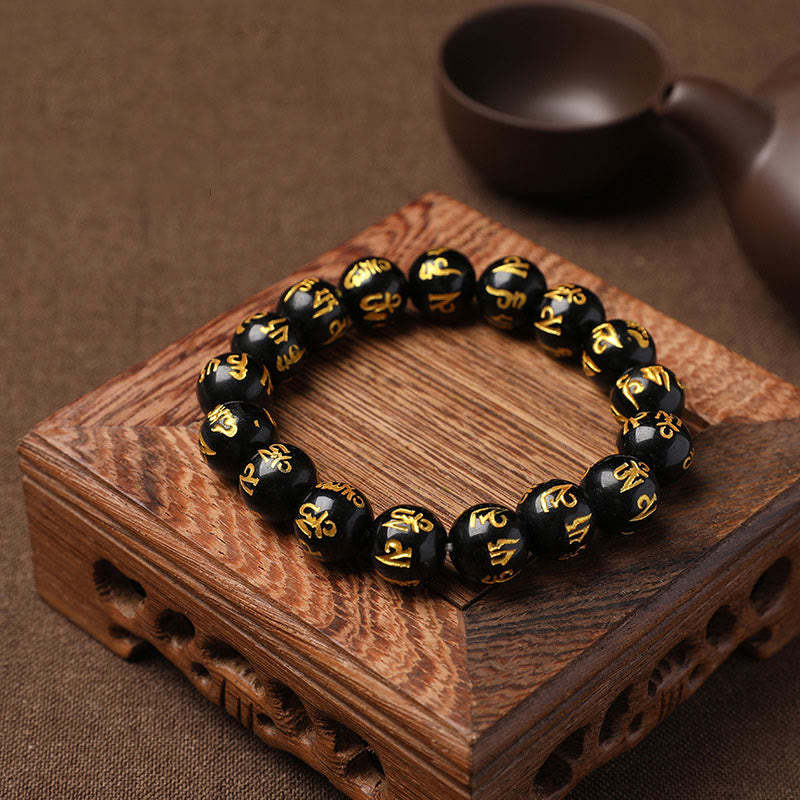 Open The Mind Tibet White Crystal Black Onyx Om Mani Padme Hum Meditation Bracelet