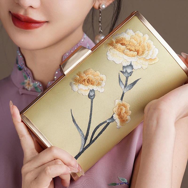Carnation Peony Begonia Su Embroidery Wedding Shopping Purse Handbag Crossbody Bag