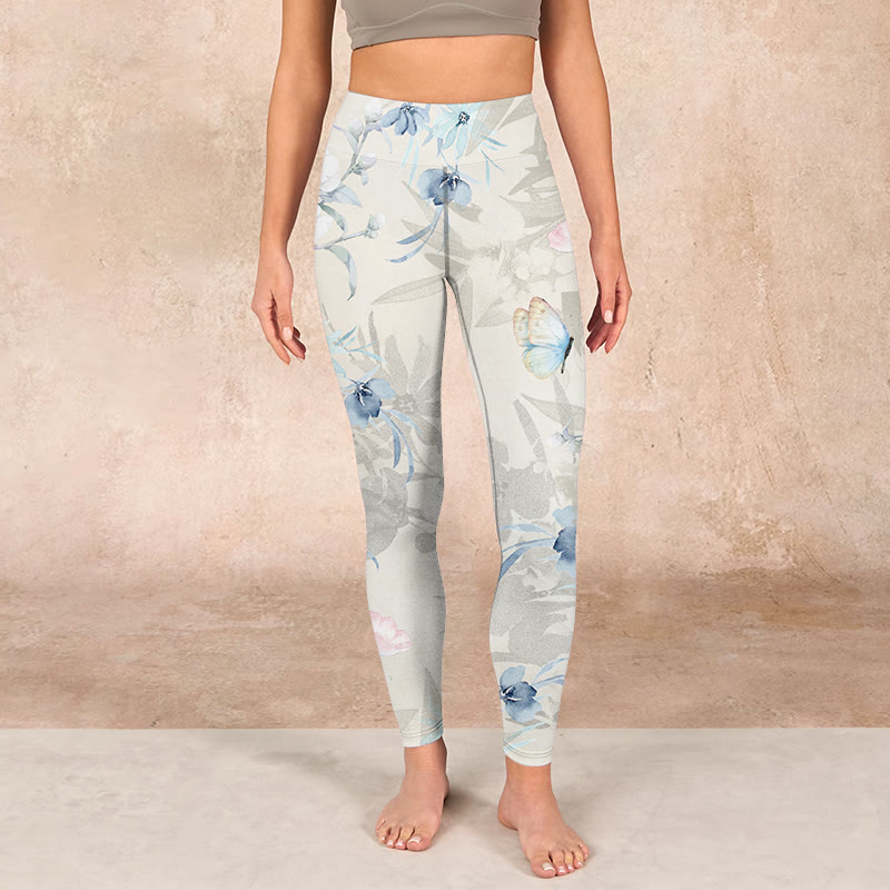 Cherry Blossom Butterflies Print Gym Leggings Women's Yoga Pants