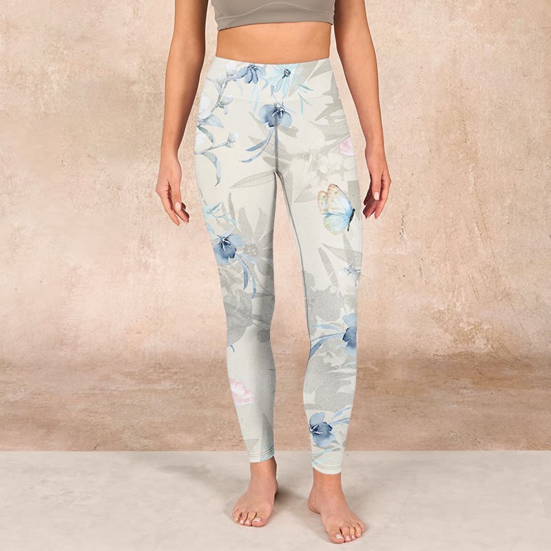 Cherry Blossom Butterflies Print Gym Leggings Women's Yoga Pants