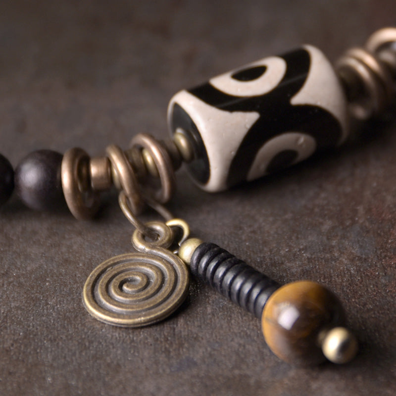 Ebony Wood Dzi Bead Copper Protection Couple Bracelet