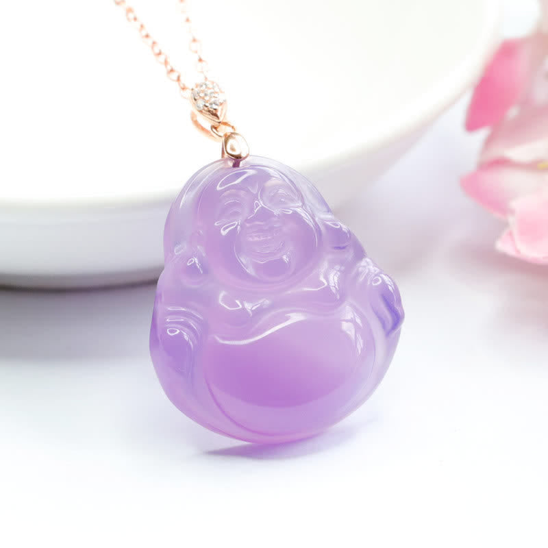 Laughing mystic zen Purple Jade Happiness Necklace Pendant
