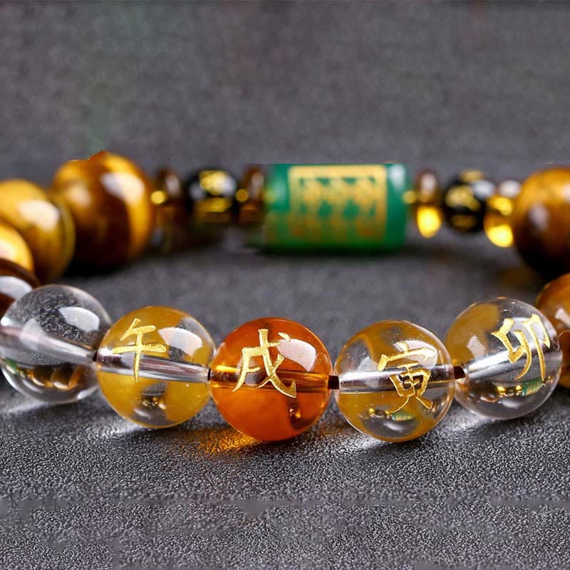 Chinese Zodiac Tiger Eye White Crystal Courage Bracelet