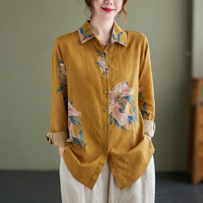 Literary Artistic Flower Print Cotton Linen Clothing