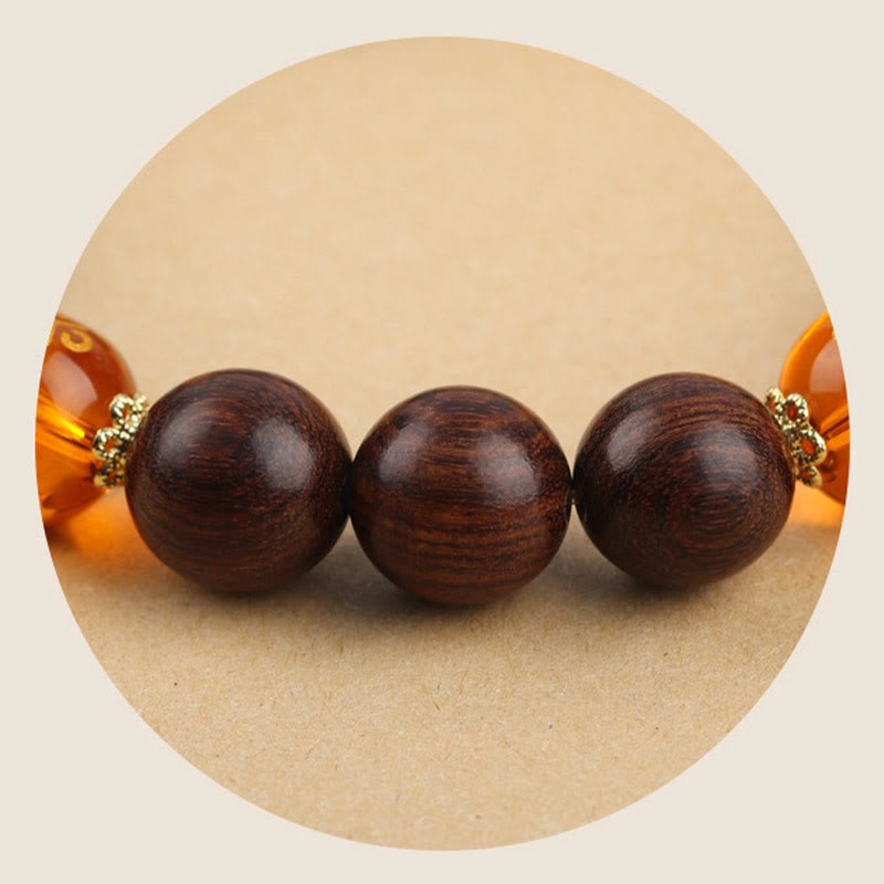 Natural Phoebe Zhennan Wood Om Mani Padme Hum God Of Wealth Crystal Protection Bracelet
