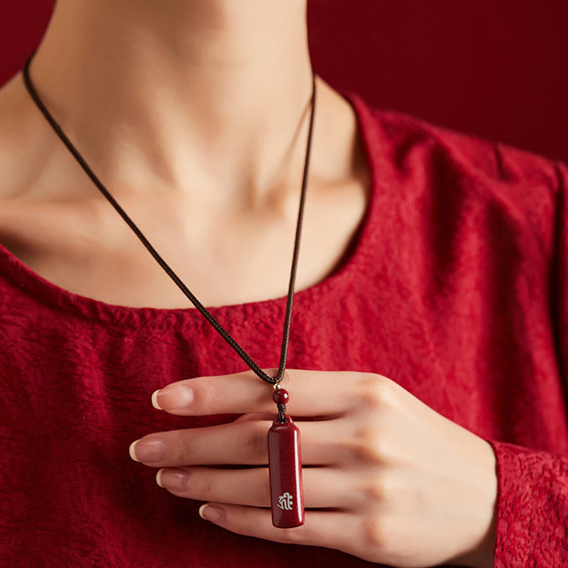 Chinese Zodiac Natal mystic zen Cinnabar Amulet Protection String Necklace Pendant