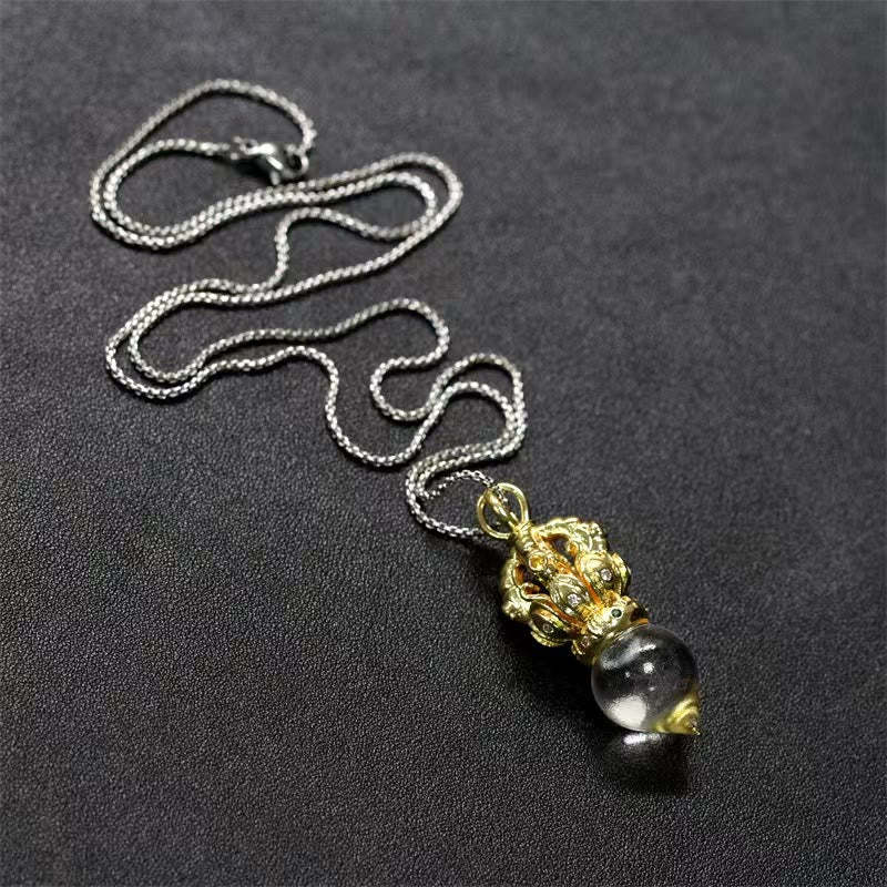 Tibetan Dorje Vajra 4 Prong Lotus Liuli Crystal Strength Necklace Pendant