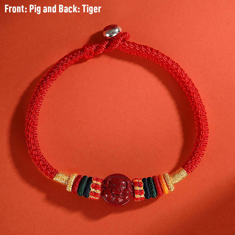 Year of the Dragon 925 Sterling Silver Chinese Zodiac Cinnabar Auspicious Matches Blessing Bracelet
