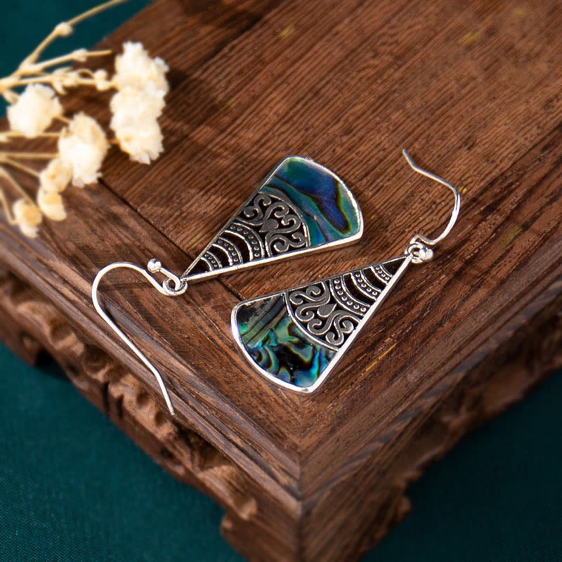 Copper Tridacna Stone Hollow Pattern Blessing Drop Earrings
