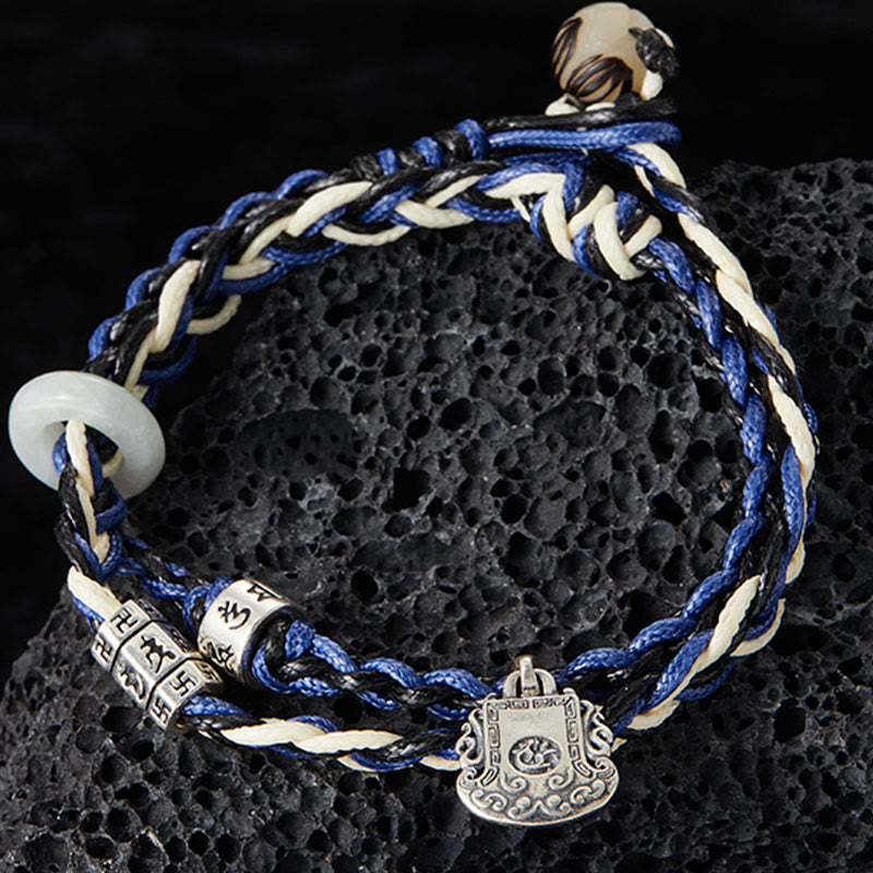 925 Sterling Silver Om Mani Padme Hum Swastika Handmade Protection Bracelet