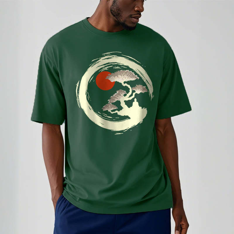 Red Sun Pine Zen Circle Meditation mystic zen Tee T-shirt