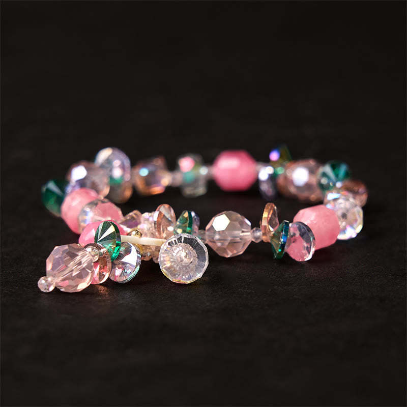Pink Crystal Green Crystal White Crystal Flower Warmth Bracelet
