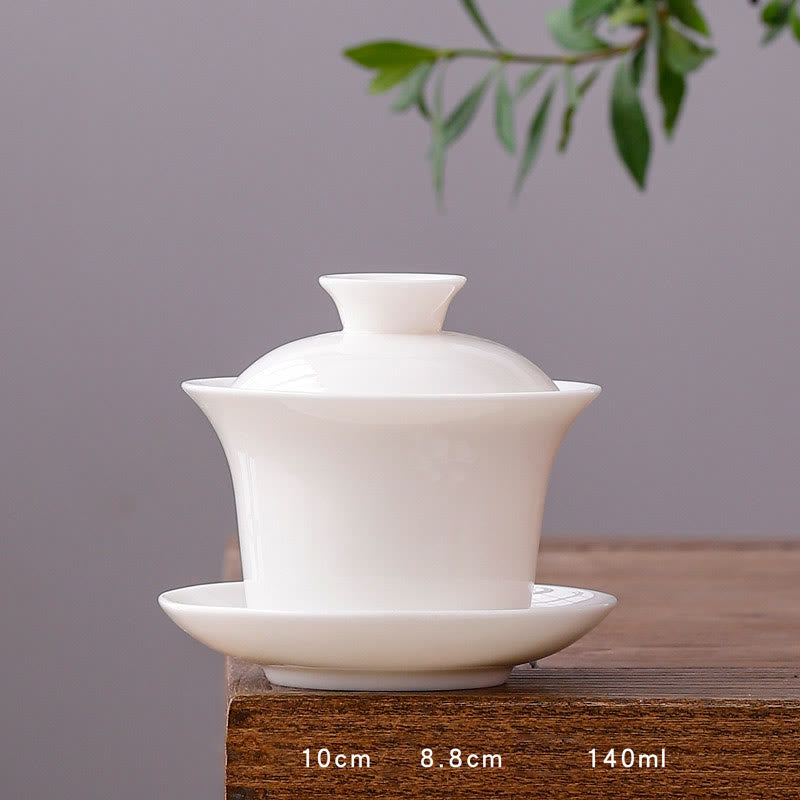 White Porcelain Mountain Landscape Countryside Ceramic Gaiwan Teacup Kung Fu Tea Cup And Saucer With Lid
