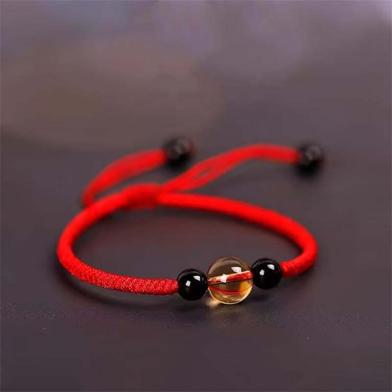 Handcrafted Citrine Black Obsidian Bead King Kong Knot Peace Knot Luck Rope Bracelet