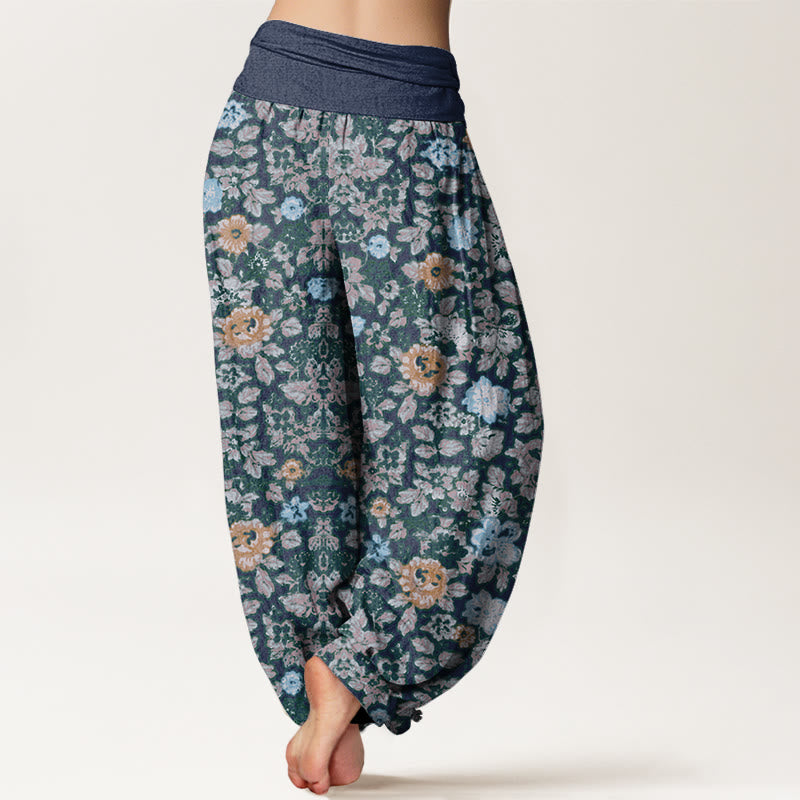 Casual Colorful Hibiscus Plant Pattern Women's Elastic Waist Harem Pants