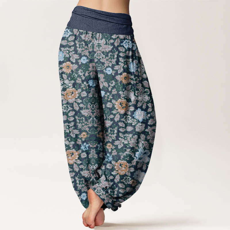 Casual Colorful Hibiscus Plant Pattern Women's Elastic Waist Harem Pants