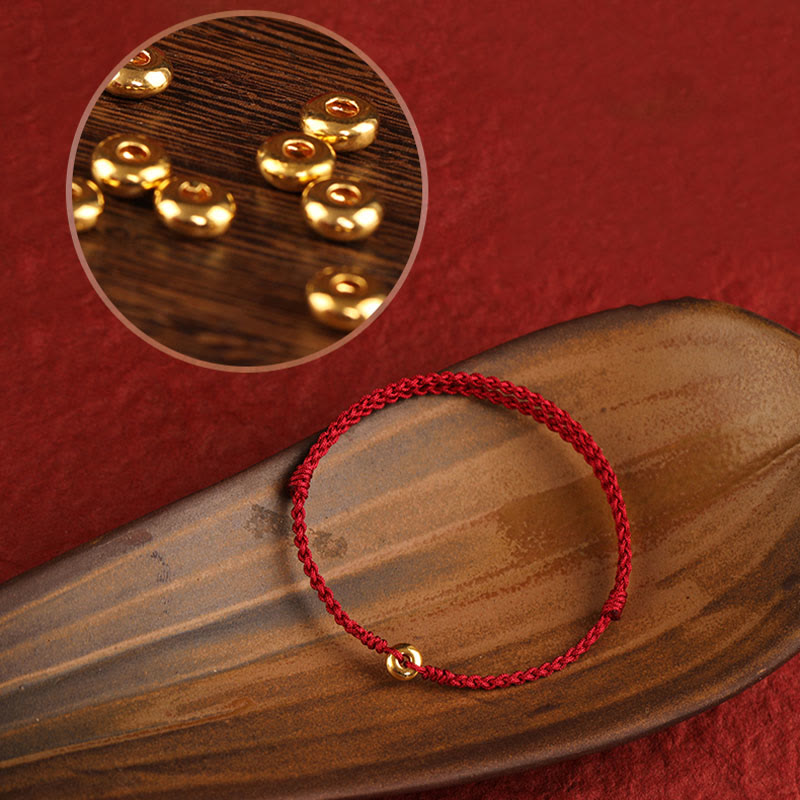 999 Gold Small Peace Buckle Red String Protection Luck Braided Bracelet Anklet