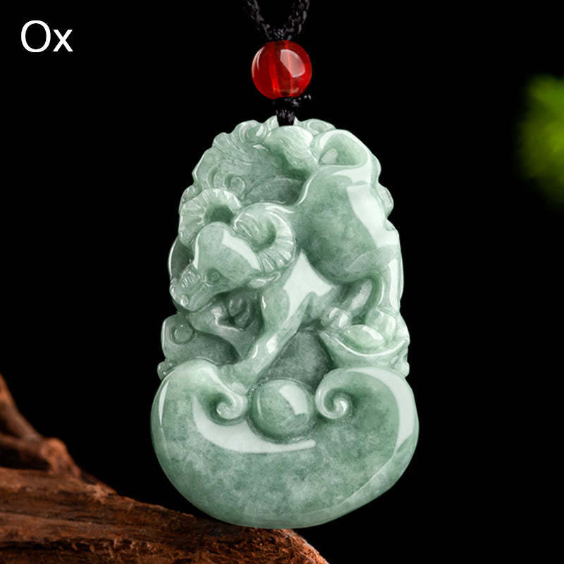 Natural Green Jade 12 Chinese Zodiac Luck Prosperity Necklace Pendant