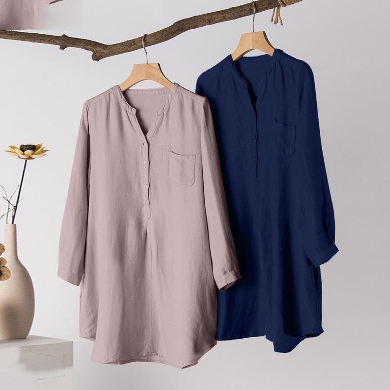 Casual Women's V-neck Long Sleeve Design Three Buttons Polyester Shirt