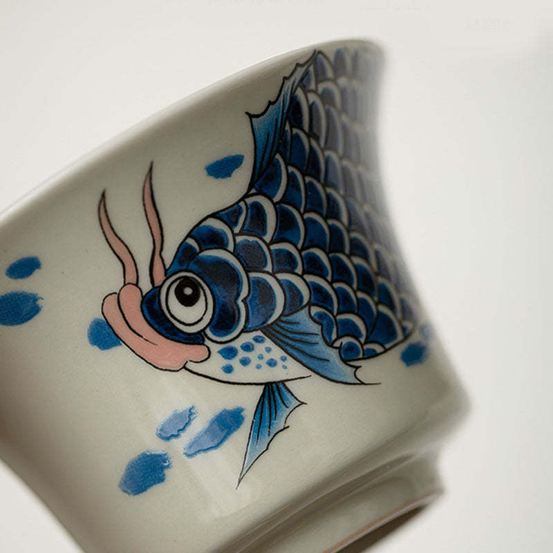 Koi Fish Arowana Ceramic Gaiwan Sancai Teacup Kung Fu Tea Cup With Lid 130ml
