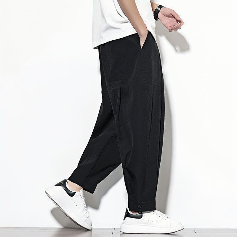 Casual Solid Color Drawstring Men's Harem Pants With Pockets
