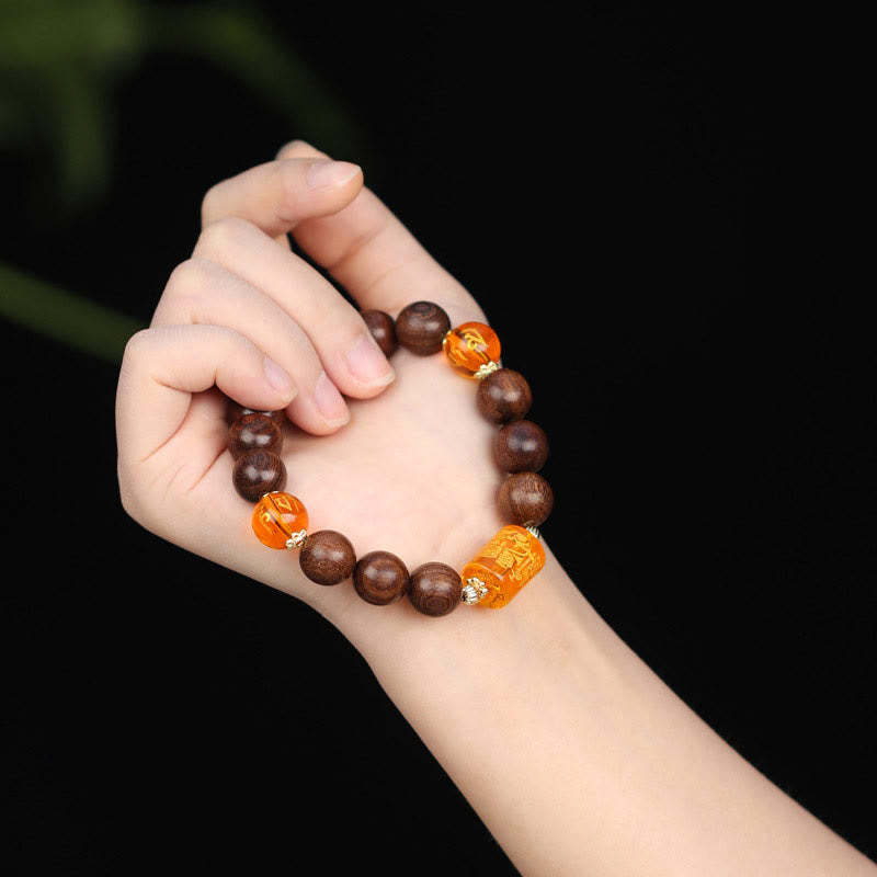Natural Phoebe Zhennan Wood Om Mani Padme Hum God Of Wealth Crystal Protection Bracelet