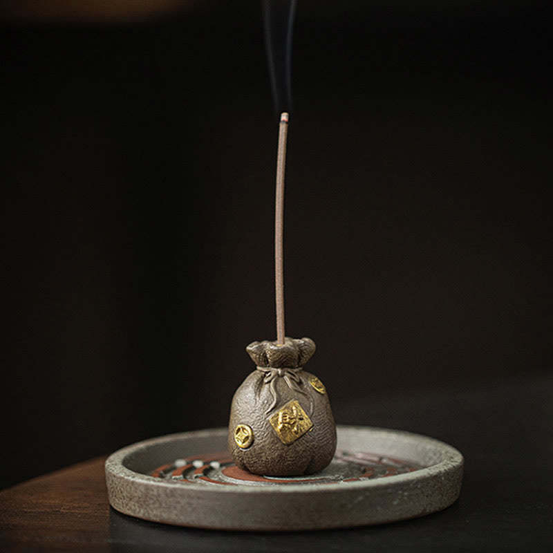 Small Treasure Bowl Lucky Bag Bagua Tray Healing Ceramic Stick Incense Burner Decoration