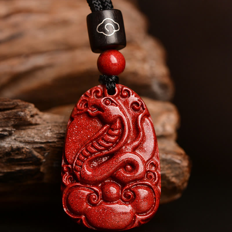 Chinese Zodiac Black Rope Cinnabar Calm Necklace Pendant