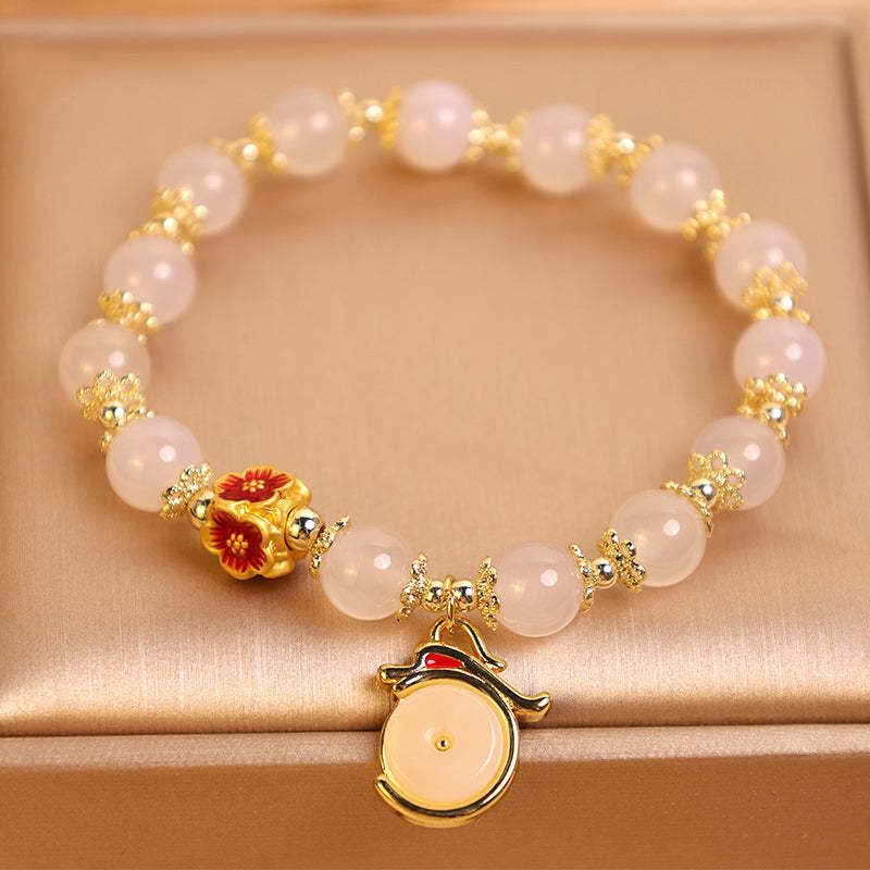 Year of the Dragon White Agate Green Aventurine Peace Buckle Luck Bracelet (Extra 30% Off | USE CODE: FS30)