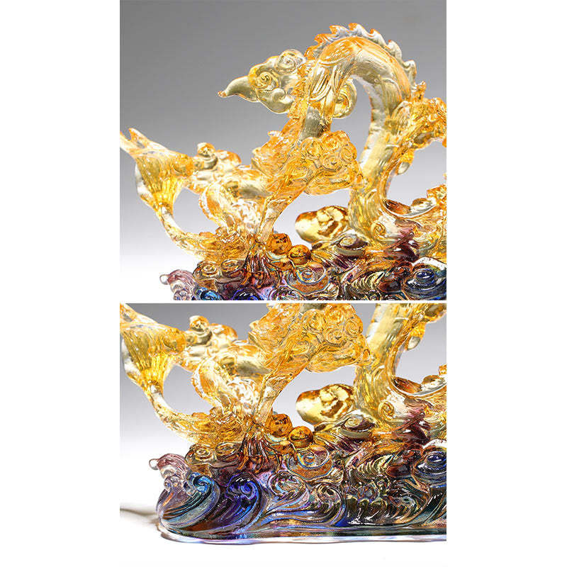Handmade Dragon Liuli Crystal Art Piece Protection Strength Home Office Decoration