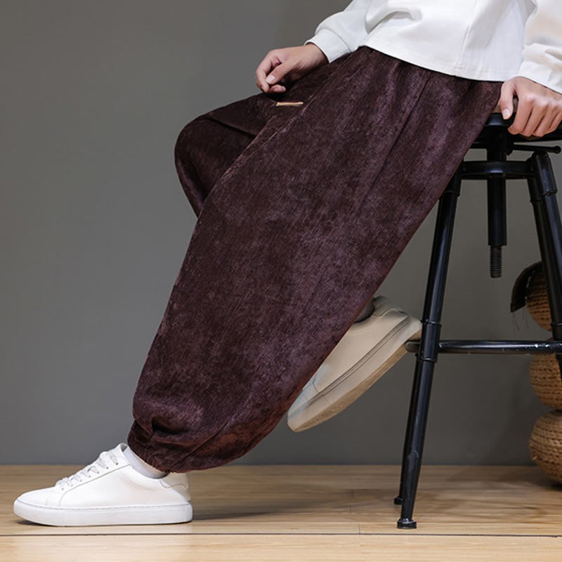 Fall Winter Men's Drawstring Chenille Harem Pants With Pockets